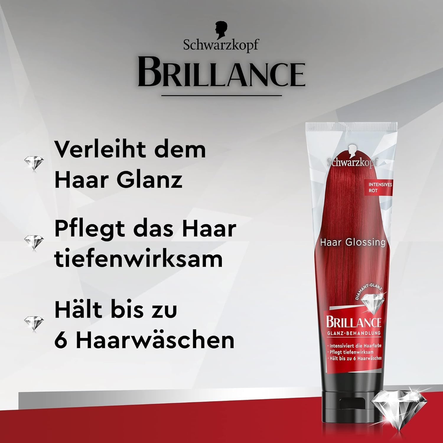 Brillance Intensiv-Color-Creme Kaschmirrot,Diamant-Glanz-Effekt & Pflege-Conditioner, 10 Wochen Farbintensität 1x 170 ml & BRILLANCE Glanz-Behandlung Haar Glossing 150 ml