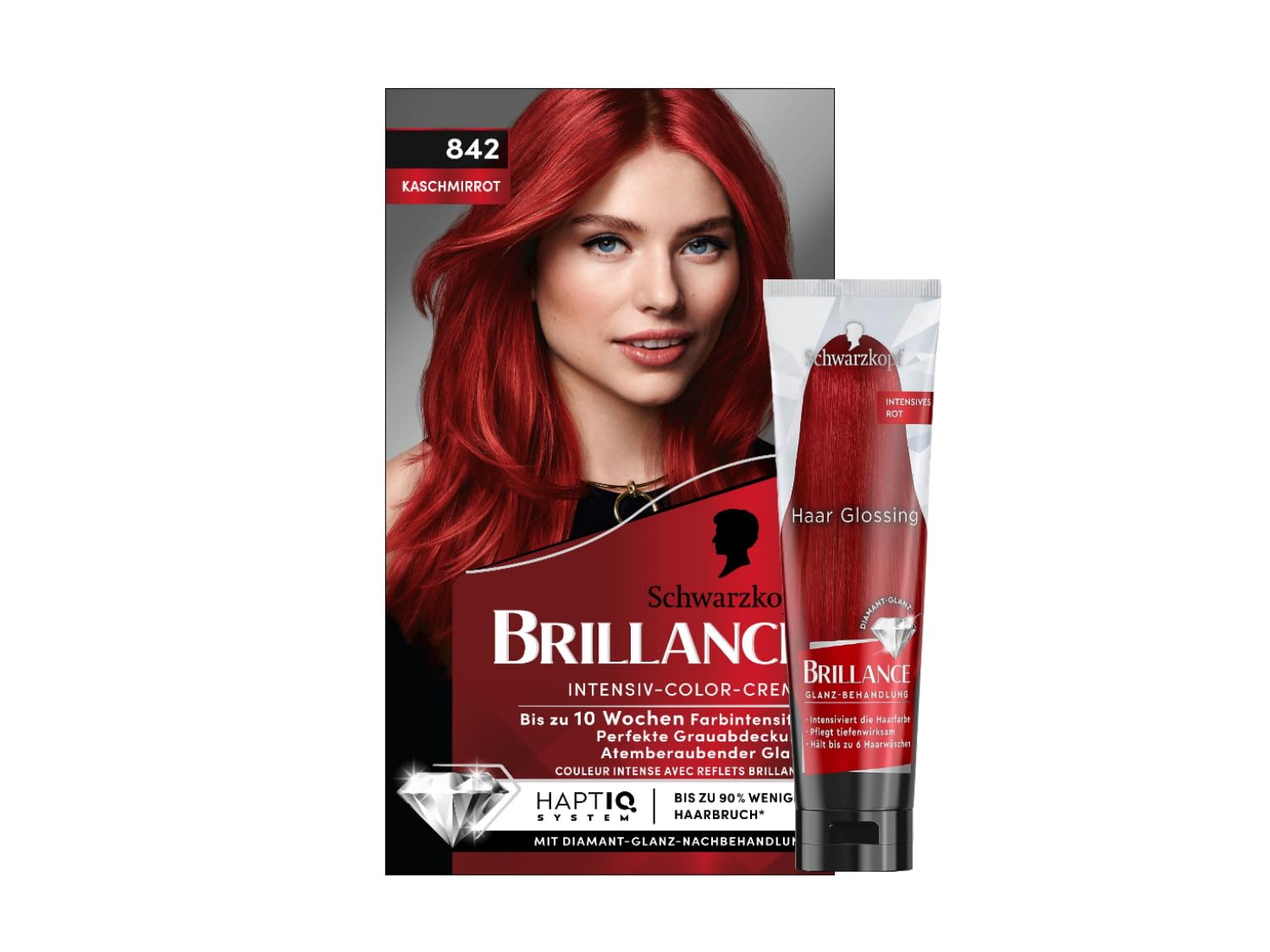 Brillance Intensiv-Color-Creme Kaschmirrot,Diamant-Glanz-Effekt & Pflege-Conditioner, 10 Wochen Farbintensität 1x 170 ml & BRILLANCE Glanz-Behandlung Haar Glossing 150 ml