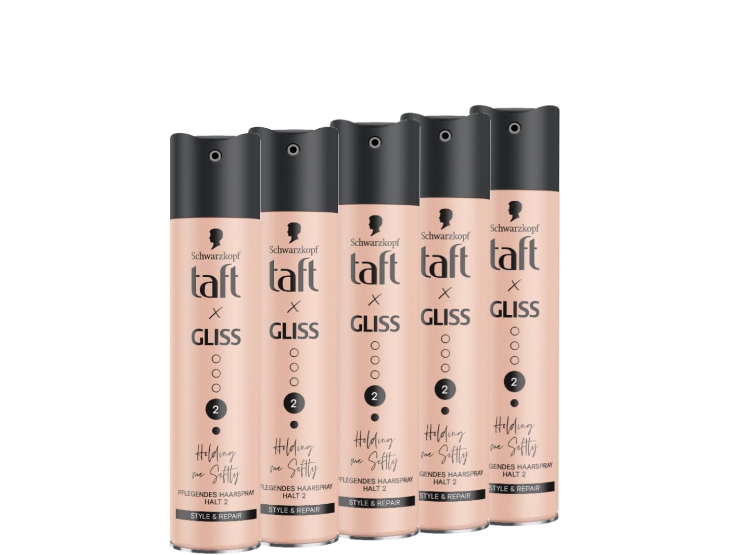 Taft x Gliss Holding me Softly Haarspray Haltegrad 2 (3x 250 ml), Styling Spray gibt flexiblen Halt für alle Haartypen, Haarspray ohne Silikone mit Arganöl und Provitamin B5