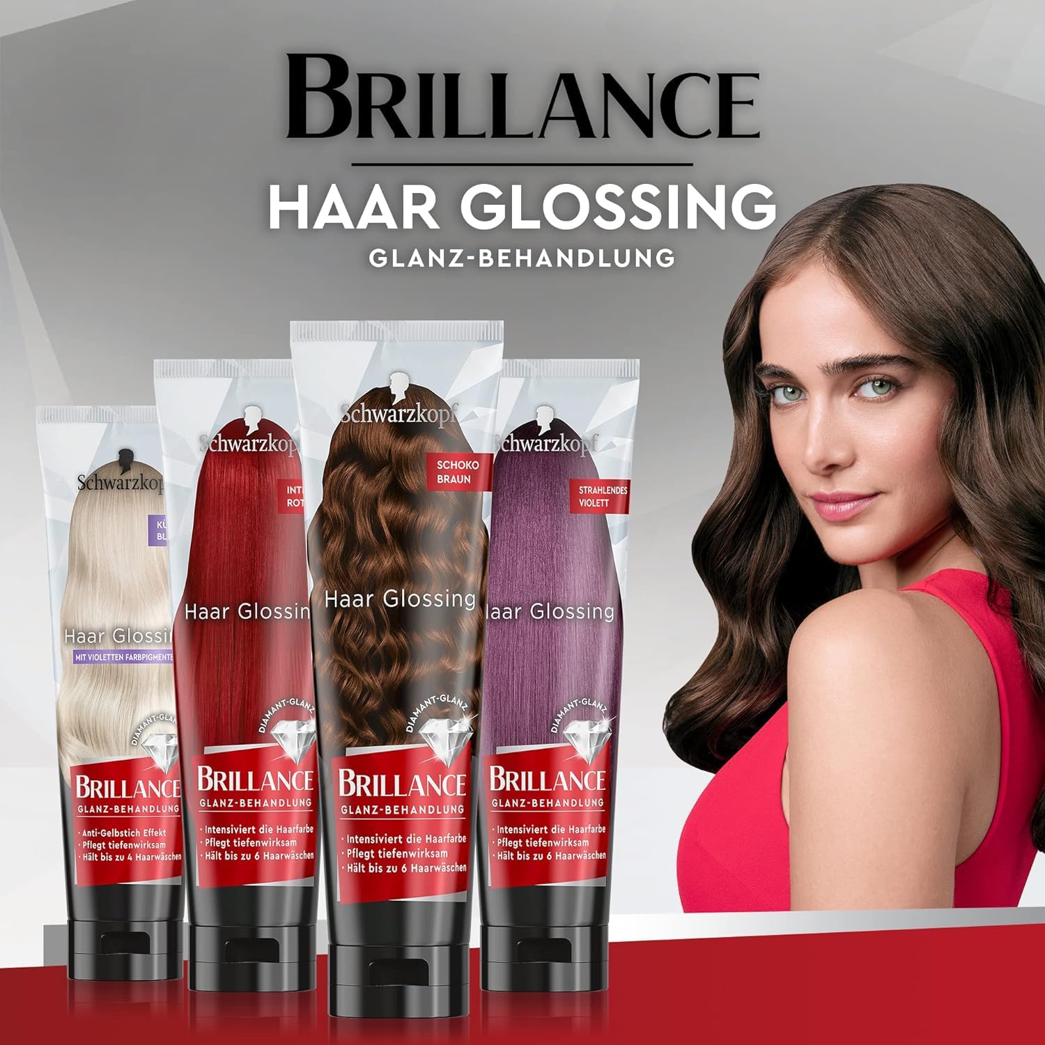 Brillance Intensiv-Color-Creme Kaschmirrot,Diamant-Glanz-Effekt & Pflege-Conditioner, 10 Wochen Farbintensität 1x 170 ml & BRILLANCE Glanz-Behandlung Haar Glossing 150 ml
