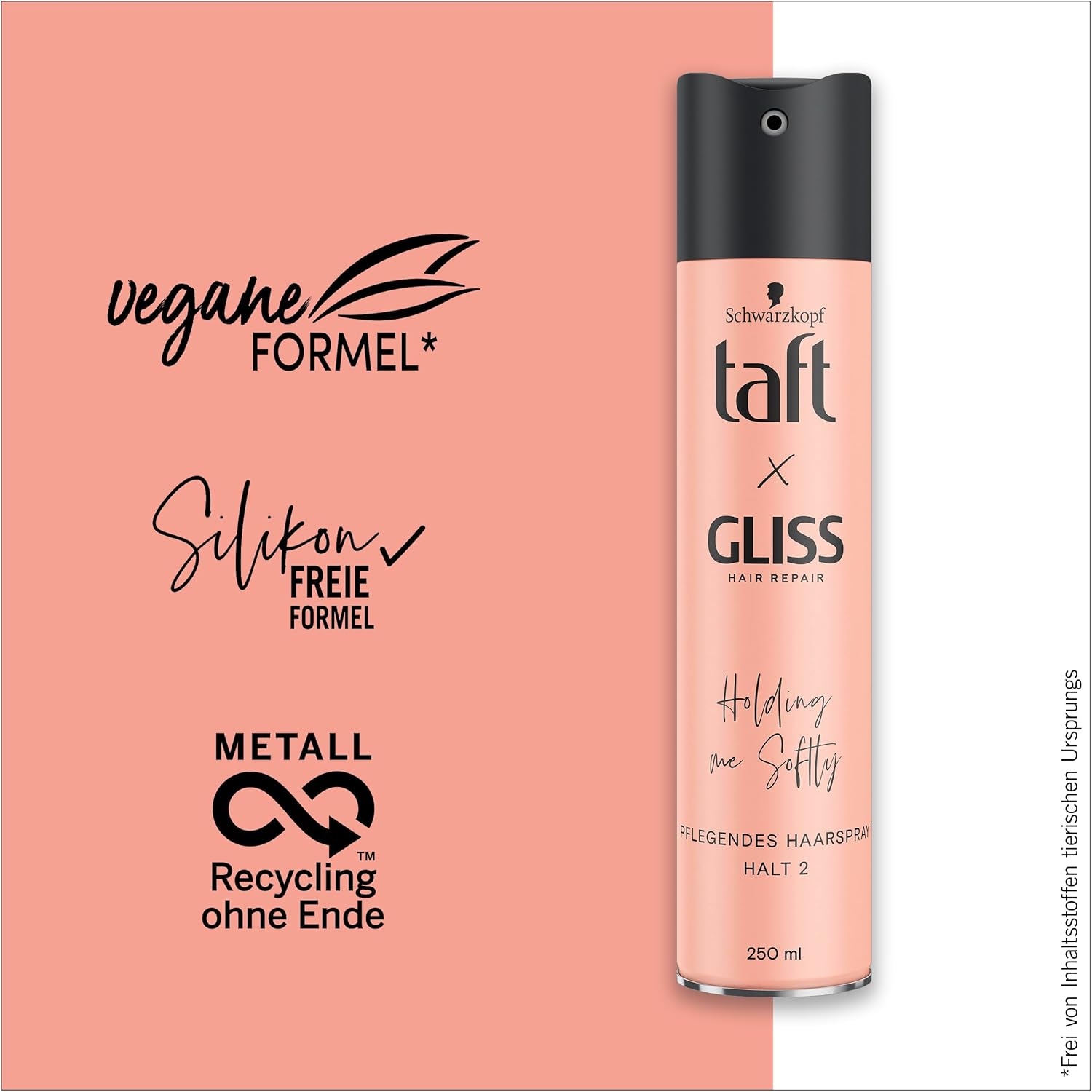 Taft x Gliss Holding me Softly Haarspray Haltegrad 2 (3x 250 ml), Styling Spray gibt flexiblen Halt für alle Haartypen, Haarspray ohne Silikone mit Arganöl und Provitamin B5