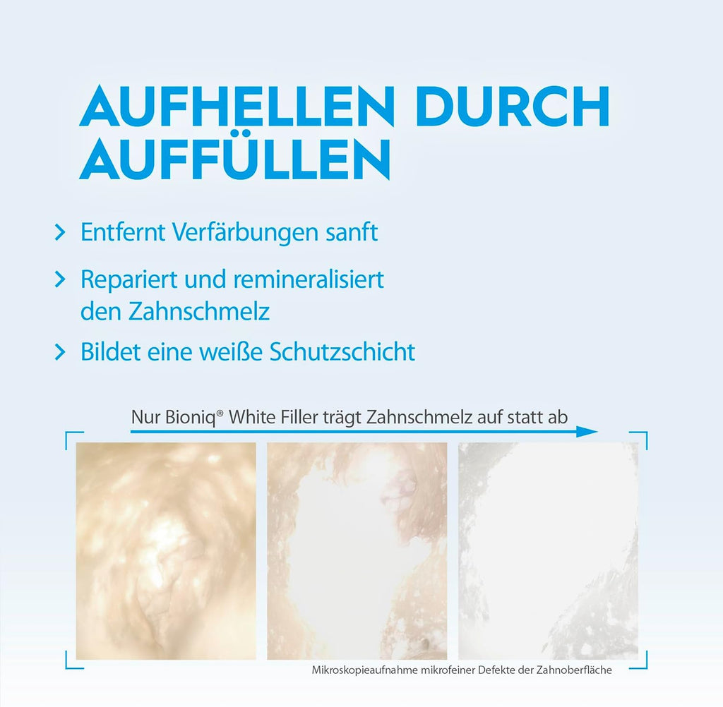 Bioniq® White Filler Zahnpasta - 4 x 75 ml – Sanfte Whitening-Zahncreme mit Hydroxylapatit, schützt und stärkt den Zahnschmelz, für glatte und weiße Zähne, entfernt Verfärbungen schonend, ohne Fluorid