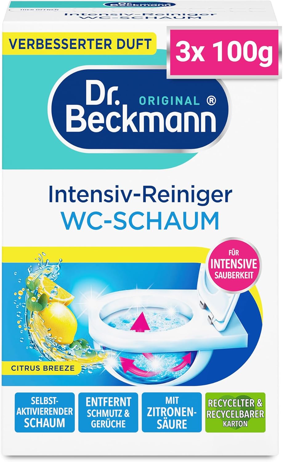 Dr. Beckmann Intensiv-Reiniger Wc-Schaum, Selbstaktivierender Schaum 3x 100 g ( Ein Bild des Artikels zeigt zwei verschiedene Versionen )
