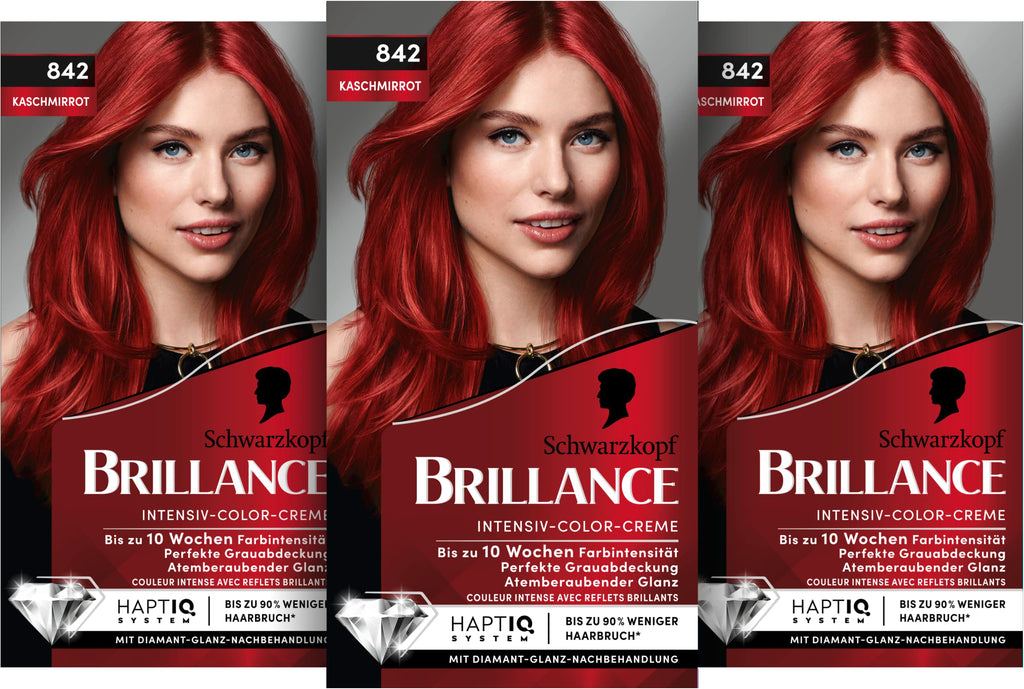 Brillance Intensiv-Color-Creme Kaschmirrot,Diamant-Glanz-Effekt & Pflege-Conditioner, 10 Wochen Farbintensität 1x 170 ml & BRILLANCE Glanz-Behandlung Haar Glossing 150 ml