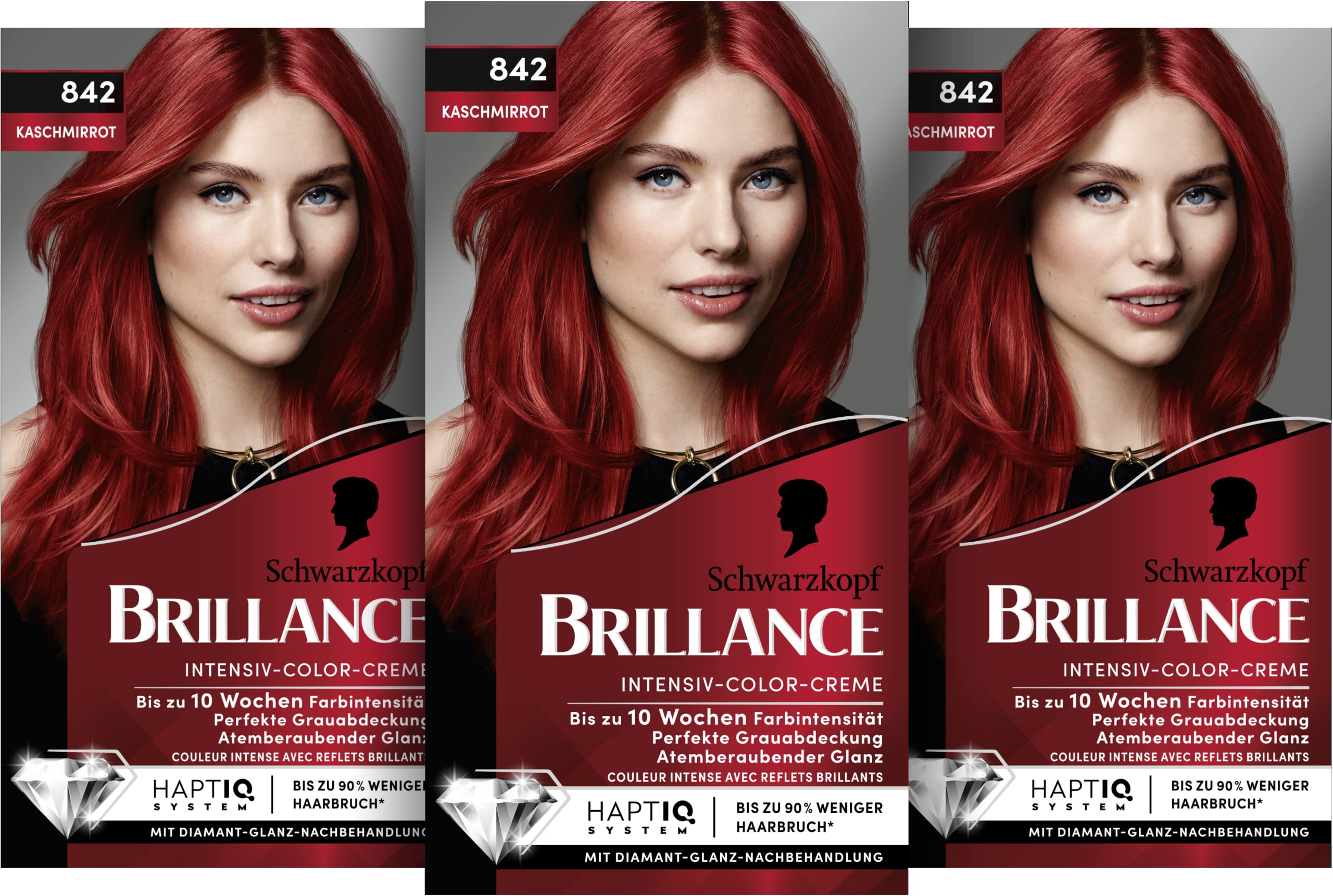 Brillance Intensiv-Color-Creme Kaschmirrot,Diamant-Glanz-Effekt & Pflege-Conditioner, 10 Wochen Farbintensität 1x 170 ml & BRILLANCE Glanz-Behandlung Haar Glossing 150 ml