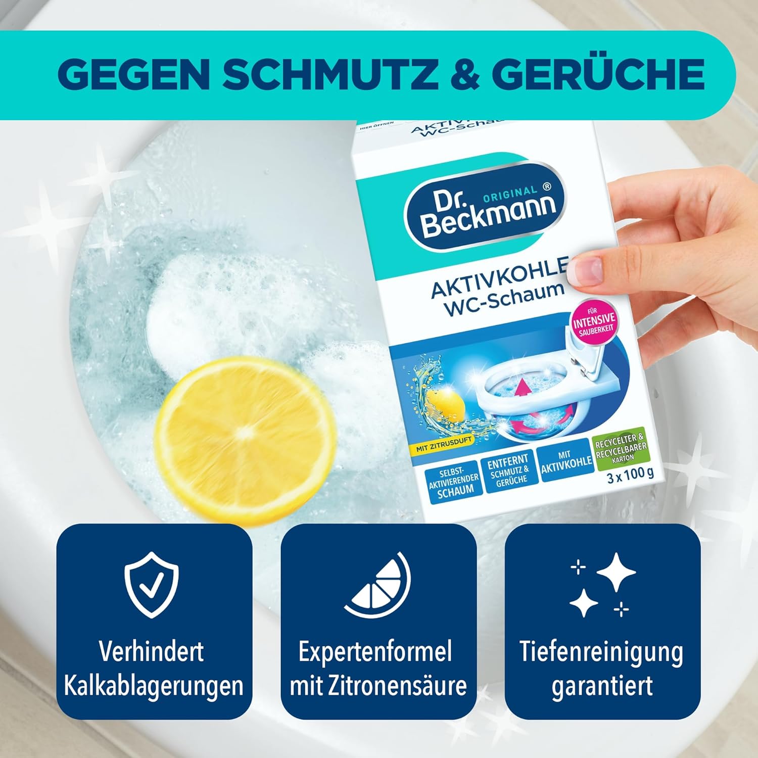 Dr. Beckmann Intensiv-Reiniger Wc-Schaum, Selbstaktivierender Schaum 3x 100 g ( Ein Bild des Artikels zeigt zwei verschiedene Versionen )