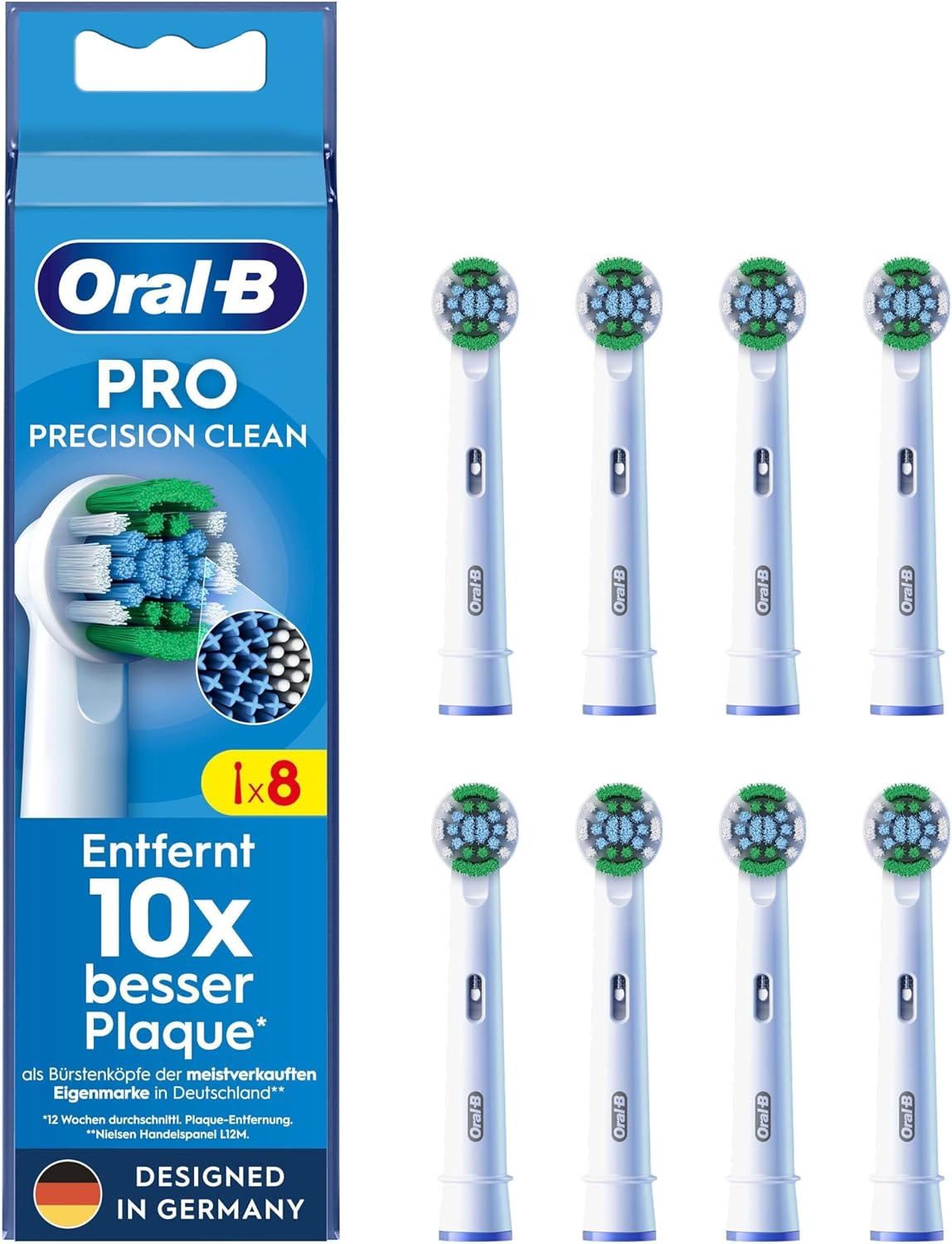 Oral-B Pro Precision Clean – ORIGINAL Aufsteckbürsten für Elektrische Zahnbürste – Zahnreinigung, Ersatzbürsten mit innovativen X-Borsten, Zahnbürstenaufsatz, Designed in Germany – Weiß, 8 Stück